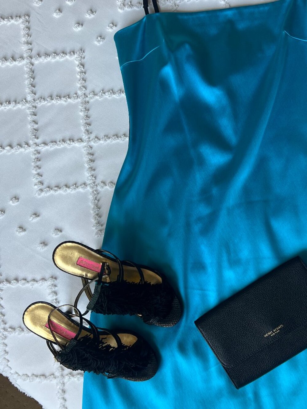 Tahari Turquoise & Black Satin Dress SIZE 6